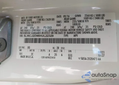 2017 Lincoln Mkc Select из США, поврежденный, VIN 5LMCJ2D96HUL22329